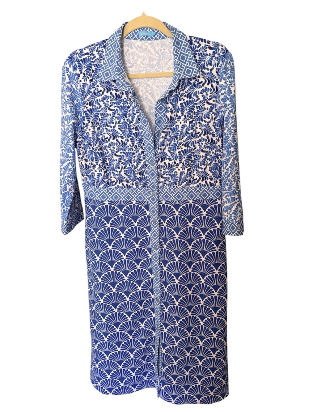 J. McLaughlin Kailyn Shirt Dress Blue 3/4 Sleeves Pockets Size L NWOT